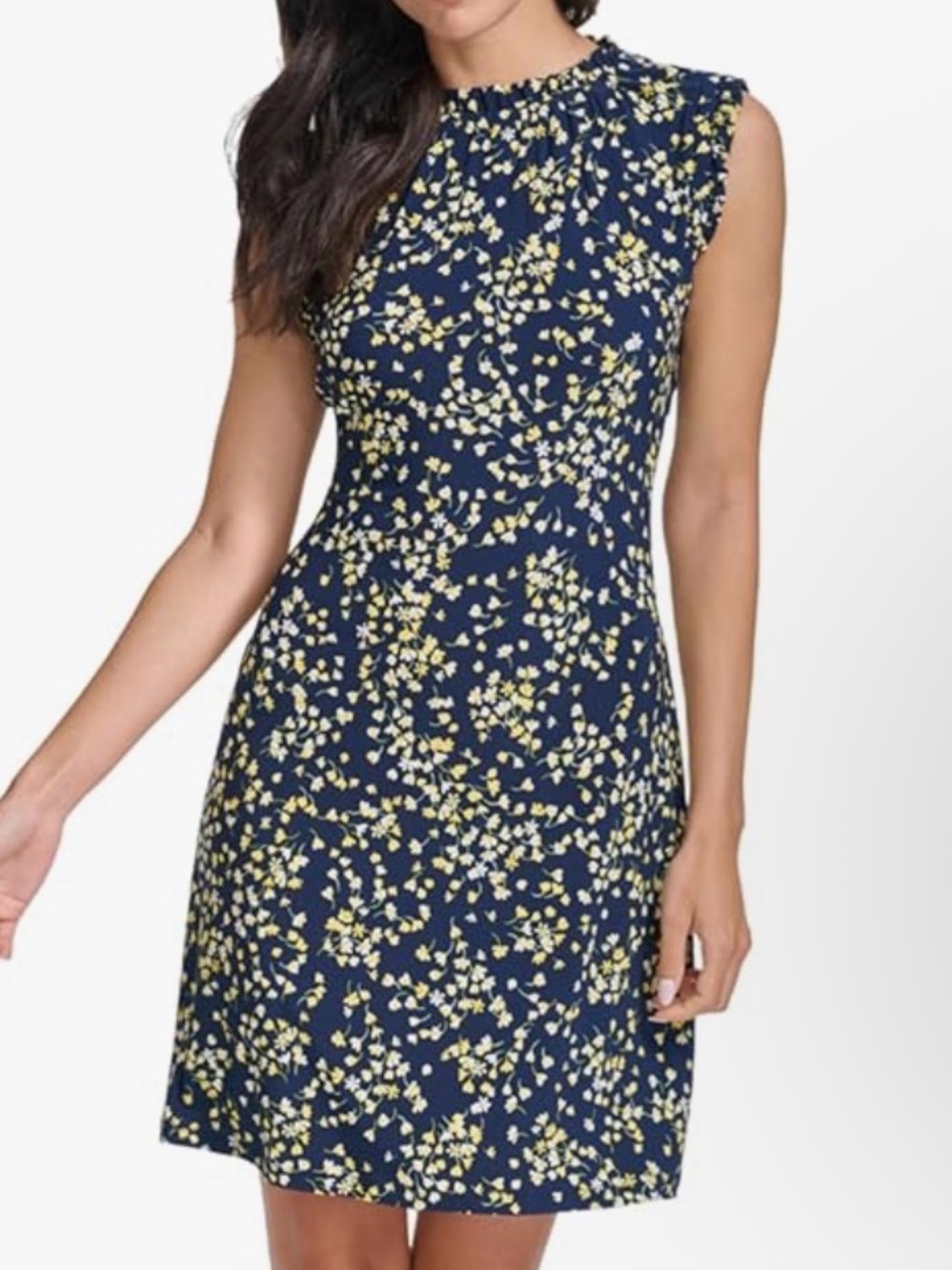 NWOT Tommy Hilfiger Navy Midi Dress with Yellow & White Floral Print